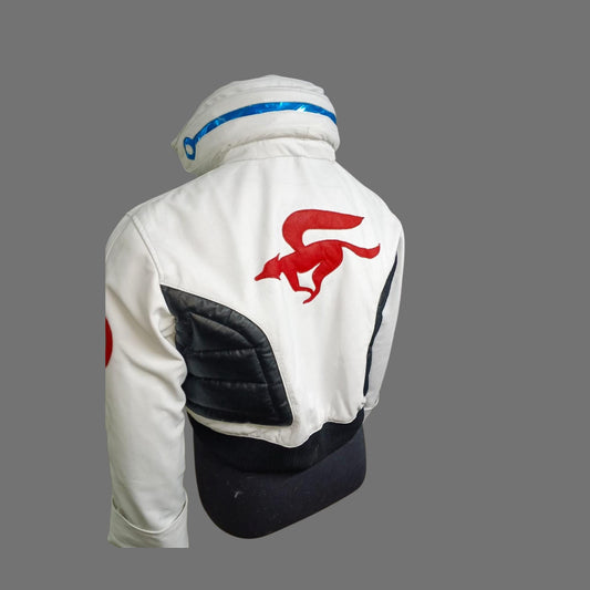 Cyberpunk LED Collar White Leather Jacket – Futuristic Cosplay & Streetwear | Custom Handmade | The Nord Wolf