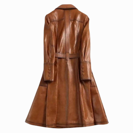 Italian Leather Trench Coat – Tan Real Leather Overcoat, Custom Fit