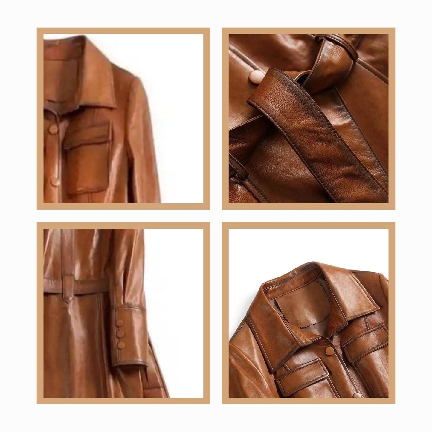 Italian Leather Trench Coat – Tan Real Leather Overcoat, Custom Fit