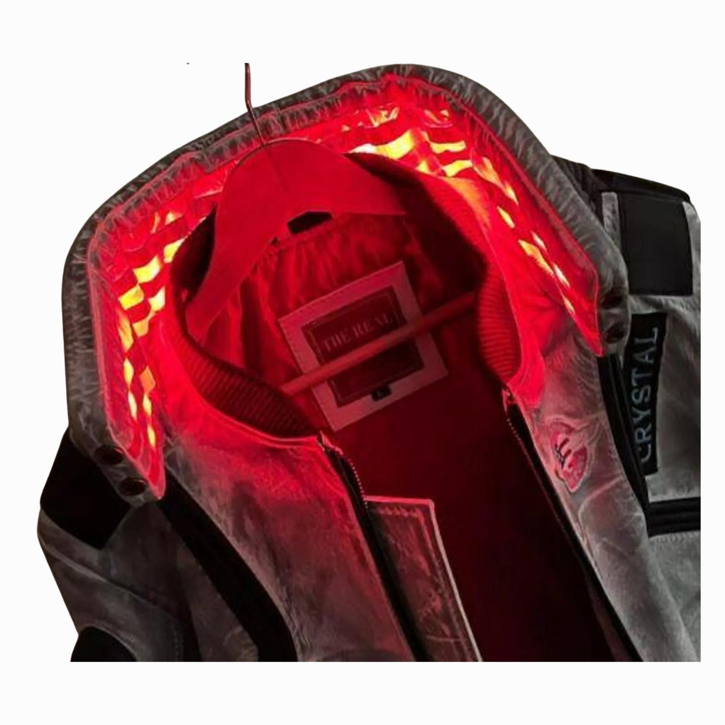 Cyberpunk 2077 White Waxed Leather Jacket – LED Collar, Samurai Embroidery