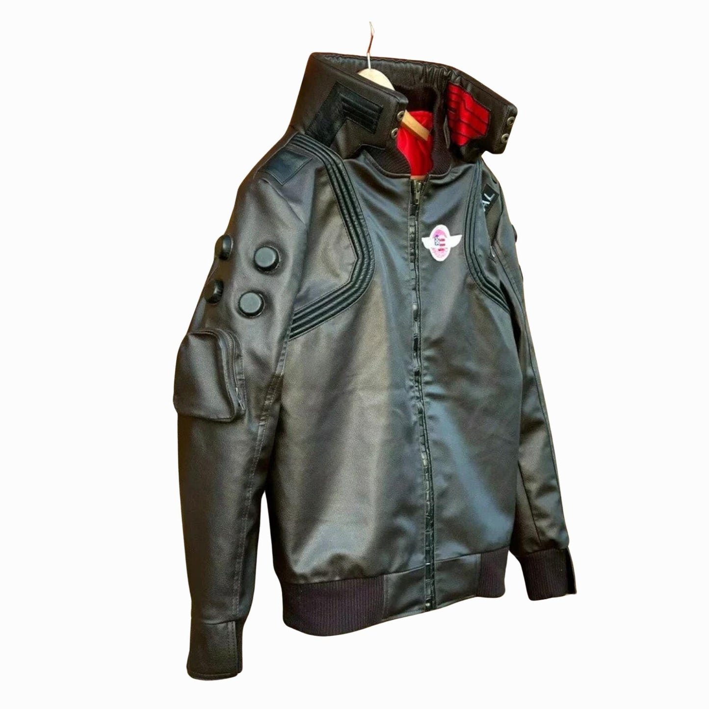 Cyberpunk 2077 Leather Jacket – Samurai LED Collar Cosplay Coat