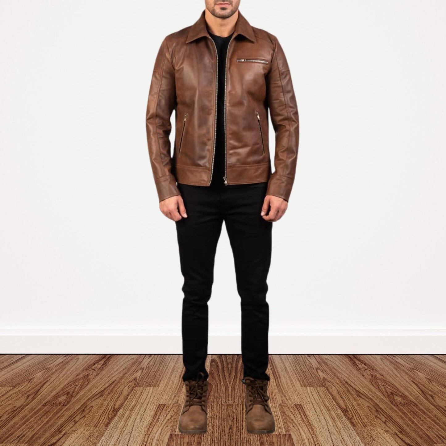 Men’s Classic Brown Real Leather Jacket – Cafe Racer Style Zip-Up Coat | The Nord Wolf