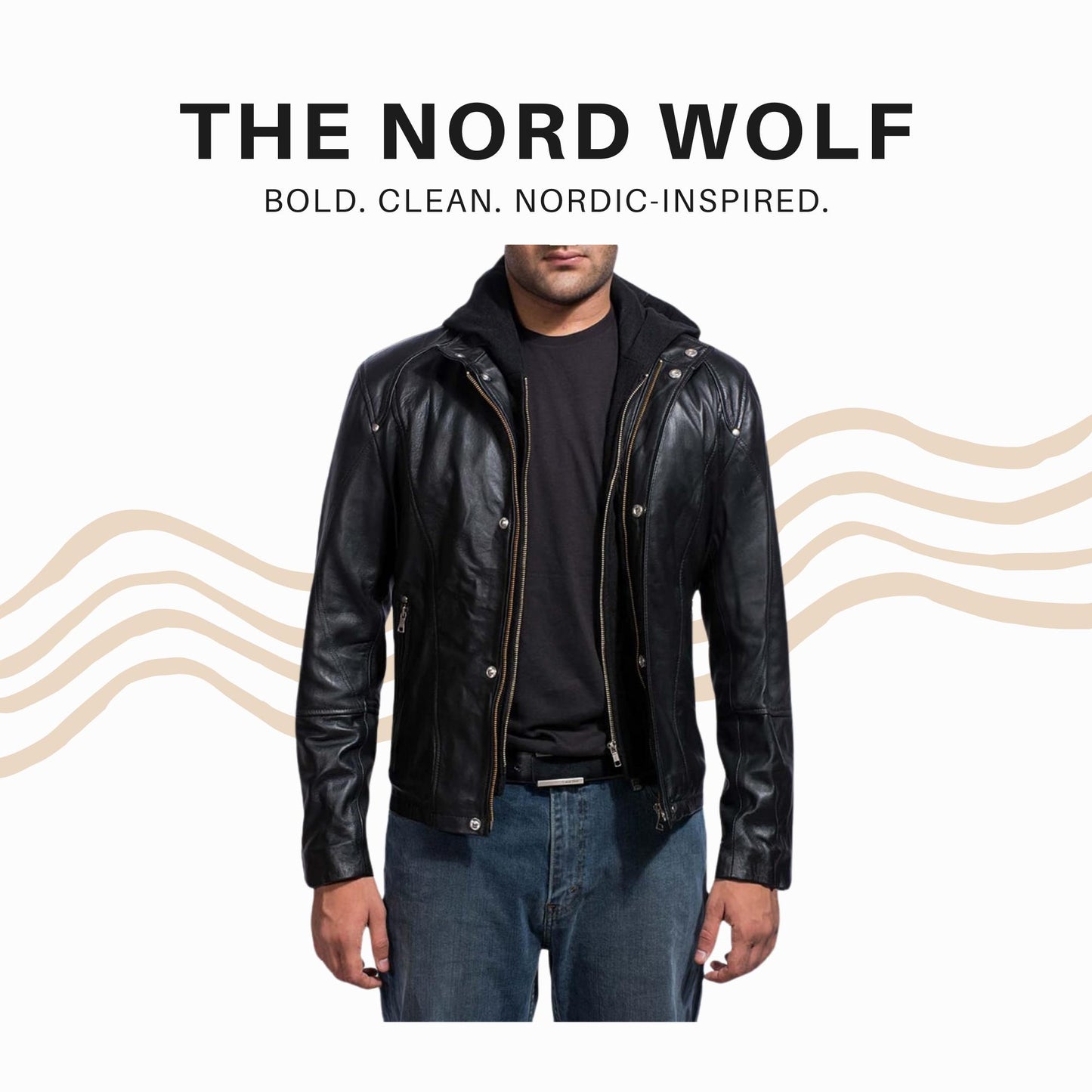 Men’s Black Real Leather Jacket with Removable Hood – Slim Fit Motorcycle Style | The Nord Wolf