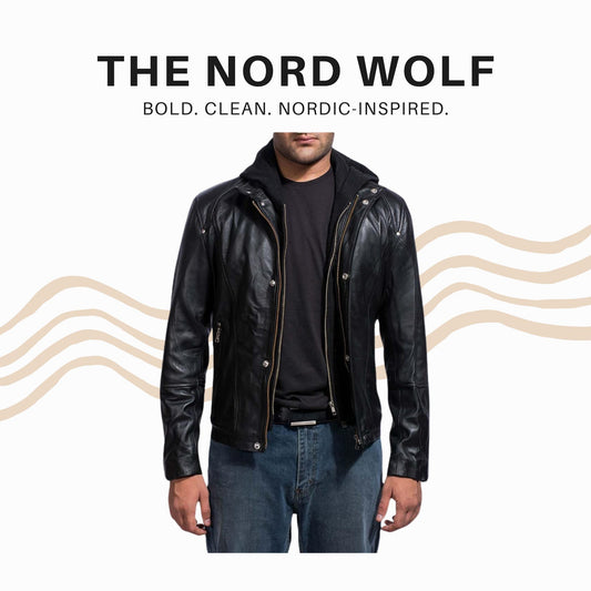 Men’s Black Real Leather Jacket with Removable Hood – Slim Fit Motorcycle Style | The Nord Wolf