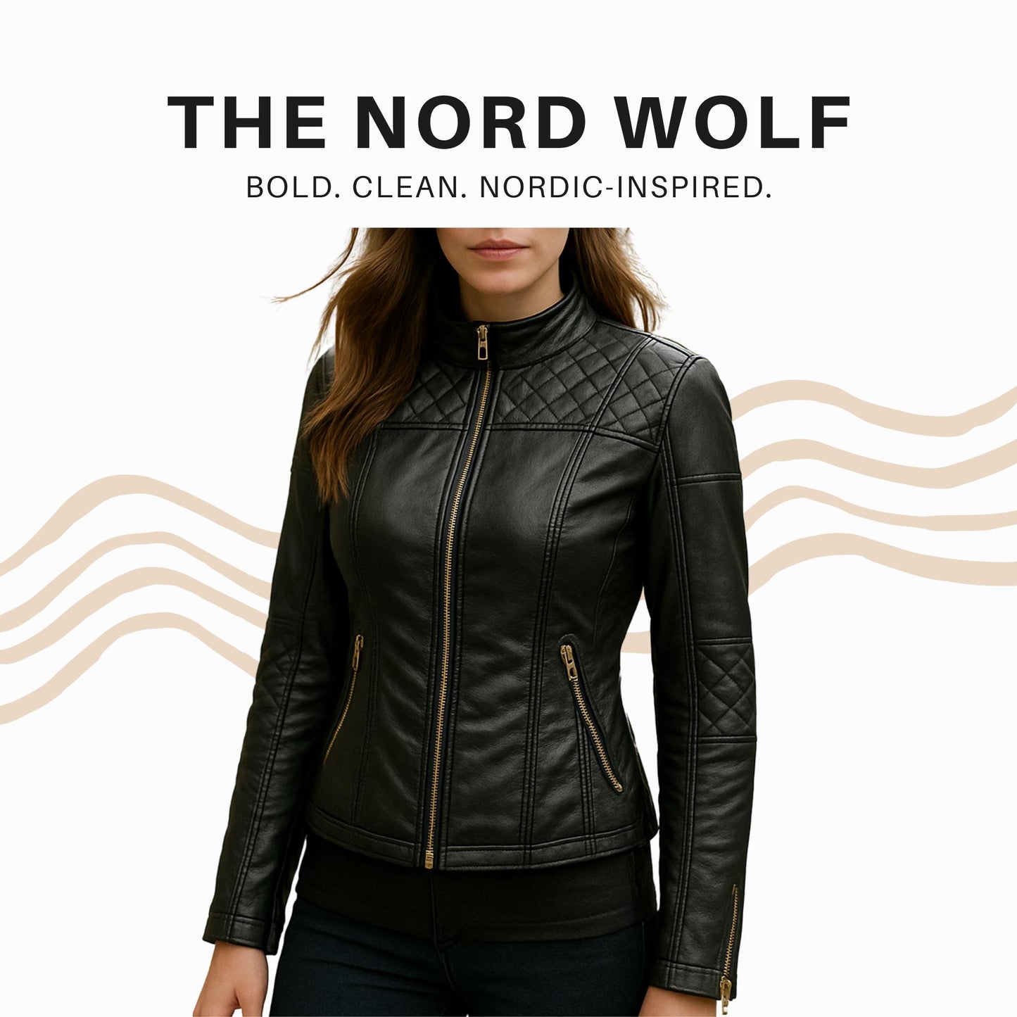 Women’s Black Real Leather Jacket – Quilted Moto Style with Gold Zippers | The Nord Wolf