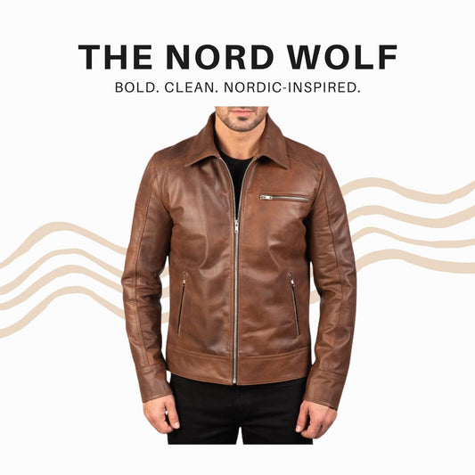 Men’s Classic Brown Real Leather Jacket – Cafe Racer Style Zip-Up Coat | The Nord Wolf