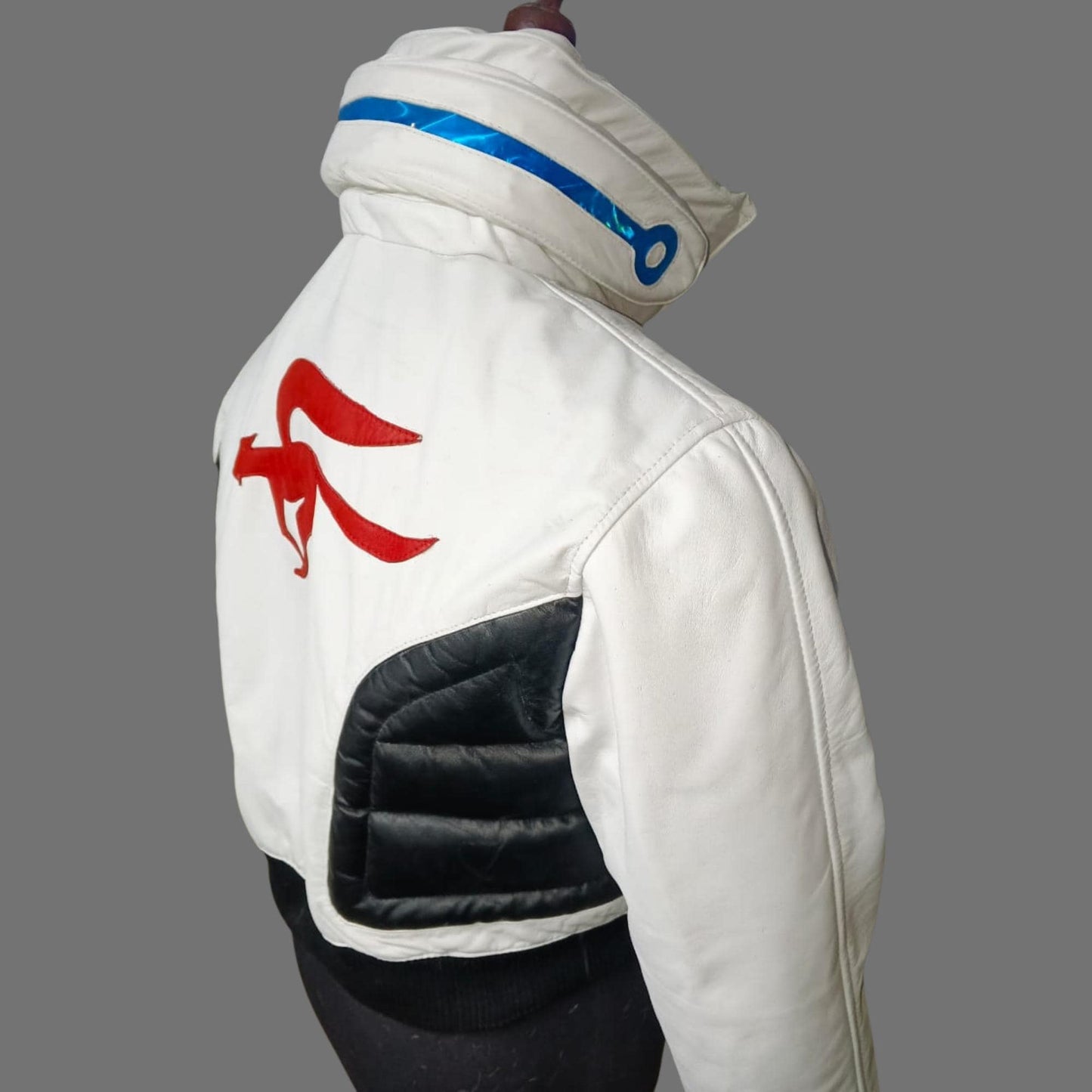 Cyberpunk LED Collar White Leather Jacket – Futuristic Cosplay & Streetwear | Custom Handmade | The Nord Wolf