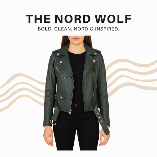 Women's Green Leather Biker Jacket – Moto Style, Custom Sizes