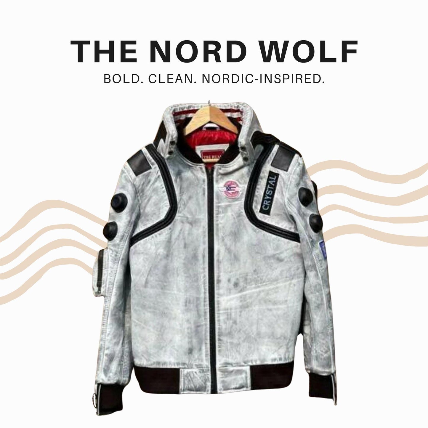 Cyberpunk 2077 White Waxed Leather Jacket – LED Collar, Samurai Embroidery