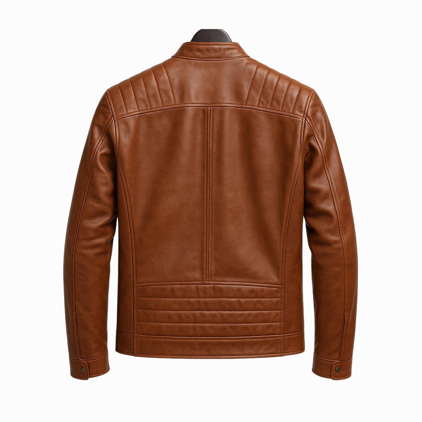 Men's Brown Leather Cafe Racer Jacket – Slim Fit Moto Style