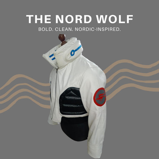 Cyberpunk LED Collar White Leather Jacket – Futuristic Cosplay & Streetwear | Custom Handmade | The Nord Wolf